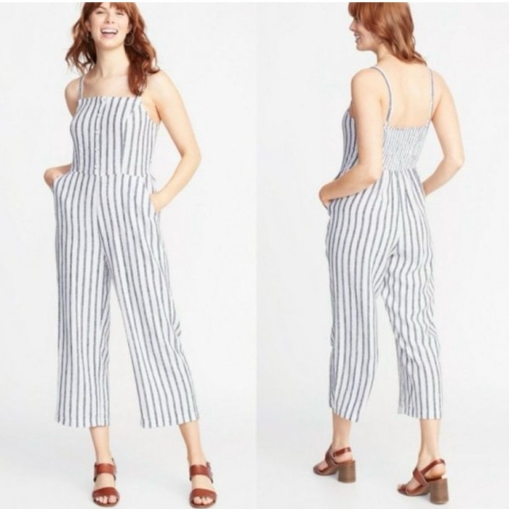 old Navy linen blend wide leg crop jumpsuit